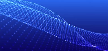 Gelecekçi nokta dalgası. Soyut dijital parçacık dalgası. Teknoloji geçmişi. Renkli müzik dalgası. Yumuşak, dalgalı kıvrımları olan dijital bir arkaplan. 3B Vektör illüstrasyonu.