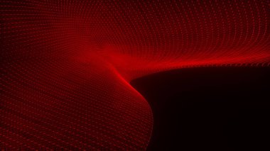 Teknoloji geçmişi. Gelecekçi nokta dalgası. Parçacıkların soyut dijital dalgası. Karanlık arka plan. Bağlantı yapısı. 3d Vektör illüstrasyonu.