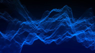 Teknoloji geçmişi. Gelecekçi nokta dalgası. Parçacıkların soyut dijital dalgası. Karanlık arka plan. Bağlantı yapısı. 3d Vektör illüstrasyonu.