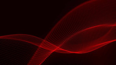 Teknoloji geçmişi. Gelecekçi nokta dalgası. Parçacıkların soyut dijital dalgası. Karanlık arka plan. Bağlantı yapısı. 3d Vektör illüstrasyonu.