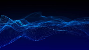 Teknoloji geçmişi. Gelecekçi nokta dalgası. Parçacıkların soyut dijital dalgası. Karanlık arka plan. Bağlantı yapısı. 3d Vektör illüstrasyonu.