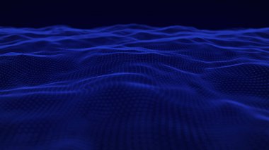 Teknoloji geçmişi. Gelecekçi nokta dalgası. Parçacıkların soyut dijital dalgası. Karanlık arka plan. Bağlantı yapısı. 3d Vektör illüstrasyonu.