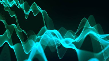 Teknoloji geçmişi. Gelecekçi nokta dalgası. Parçacıkların soyut dijital dalgası. Karanlık arka plan. Bağlantı yapısı. 3d Vektör illüstrasyonu.