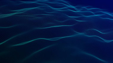 Teknoloji geçmişi. Gelecekçi nokta dalgası. Parçacıkların soyut dijital dalgası. Karanlık arka plan. Bağlantı yapısı. 3d Vektör illüstrasyonu.