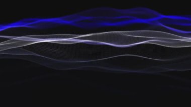 Gelecekçi nokta dalgası. Soyut dijital parçacık dalgası. Teknoloji geçmişi. Renkli müzik dalgası. Karanlık arka plan. Yumuşak, dalgalı kıvrımları olan dijital bir arkaplan. 3 boyutlu görüntüleme. 4K canlandırması