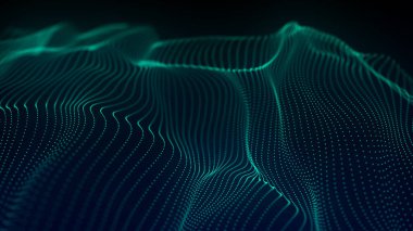 Teknoloji geçmişi. Gelecekçi nokta dalgası. Parçacıkların soyut dijital dalgası. Karanlık arka plan. Bağlantı yapısı. 3d Vektör illüstrasyonu.