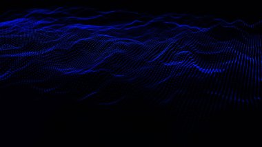 Teknoloji geçmişi. Gelecekçi nokta dalgası. Parçacıkların soyut dijital dalgası. Karanlık arka plan. Bağlantı yapısı. 3d Vektör illüstrasyonu.