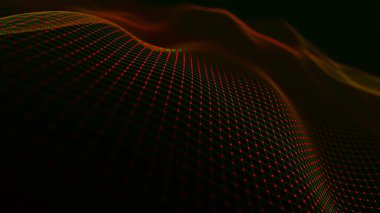 Teknoloji geçmişi. Gelecekçi nokta dalgası. Parçacıkların soyut dijital dalgası. Karanlık arka plan. Bağlantı yapısı. 3d Vektör illüstrasyonu.