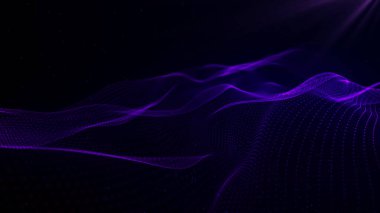 Teknoloji geçmişi. Gelecekçi nokta dalgası. Parçacıkların soyut dijital dalgası. Karanlık arka plan. Bağlantı yapısı. 3d Vektör illüstrasyonu.