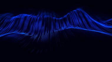 Teknoloji geçmişi. Gelecekçi nokta dalgası. Parçacıkların soyut dijital dalgası. Karanlık arka plan. Bağlantı yapısı. 3d Vektör illüstrasyonu.