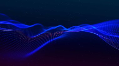 Teknoloji geçmişi. Gelecekçi nokta dalgası. Parçacıkların soyut dijital dalgası. Karanlık arka plan. Bağlantı yapısı. 3d Vektör illüstrasyonu.