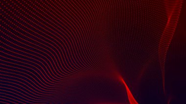 Parçacıkların gelecekteki nokta dalgası. Ses dalgalarının görüntüsü. Karanlık arka plan. Teknoloji ya da bilim afişi. Soyut, renkli dijital üç boyutlu dalga. Vektör illüstrasyonu.