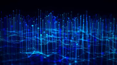 Büyüyen mikroorganizmalarla moleküler arkaplan. Bağlı nokta ve çizgilerle soyut bir arkaplan. Ağ bağlantısı yapısı. Pleksus etkisi. 3d vektör illüstrasyonu.