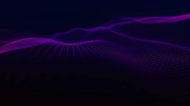 Teknoloji geçmişi. Gelecekçi nokta dalgası. Parçacıkların soyut dijital dalgası. Karanlık arka plan. Bağlantı yapısı. 3d Vektör illüstrasyonu.