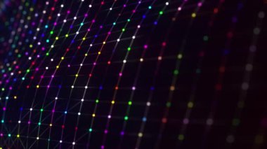 Animasyon noktalı, renkli dalga. Parçacıkların soyut dijital dalgası. Teknolojik geçmiş. Renkli müzik dalgası. Hafif arkaplan. Dalgalı çizgileri olan dijital bir arkaplan. Üç boyutlu görüntüleme. 4K canlandırması. 
