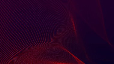 Parçacıkların gelecekteki nokta dalgası. Ses dalgalarının görüntüsü. Karanlık arka plan. Teknoloji ya da bilim afişi. Soyut, renkli dijital üç boyutlu dalga. Vektör illüstrasyonu.