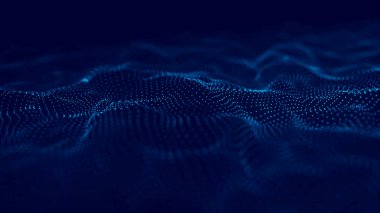 Parçacıkların gelecekteki nokta dalgası. Ses dalgalarının görüntüsü. Karanlık arka plan. Teknoloji ya da bilim afişi. Soyut, renkli dijital üç boyutlu dalga. Vektör illüstrasyonu.