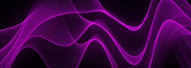 Teknoloji geçmişi. Gelecekçi nokta dalgası. Parçacıkların soyut dijital dalgası. Karanlık arka plan. Bağlantı yapısı. 3d Vektör illüstrasyonu.