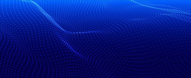 Gelecekçi nokta dalgası. Soyut dijital parçacık dalgası. Teknoloji geçmişi. Renkli müzik dalgası. Hafif arkaplan. Yumuşak, dalgalı kıvrımları olan dijital bir arkaplan. 3B görüntüleme.