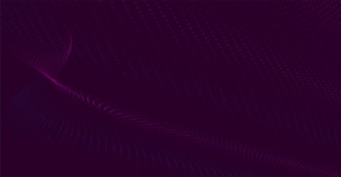 Gelecekçi nokta dalgası. Soyut dijital parçacık dalgası. Teknoloji geçmişi. Renkli müzik dalgası. Karanlık arka plan. Yumuşak, dalgalı kıvrımları olan dijital bir arkaplan. 3B vektör illüstrasyonu