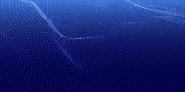 Gelecekçi nokta dalgası. Soyut dijital parçacık dalgası. Teknoloji geçmişi. Renkli müzik dalgası. Hafif arkaplan. Yumuşak, dalgalı kıvrımları olan dijital bir arkaplan. 3B vektör illüstrasyonu