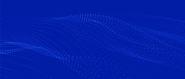 Gelecekçi nokta dalgası. Soyut dijital parçacık dalgası. Teknoloji geçmişi. Renkli müzik dalgası. Hafif arkaplan. Yumuşak, dalgalı kıvrımları olan dijital bir arkaplan. 3B vektör illüstrasyonu