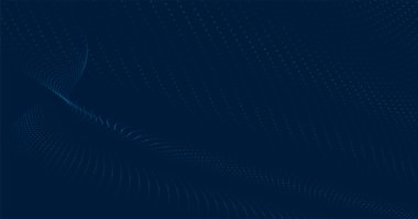 Gelecekçi nokta dalgası. Soyut dijital parçacık dalgası. Teknoloji geçmişi. Renkli müzik dalgası. Karanlık arka plan. Yumuşak, dalgalı kıvrımları olan dijital bir arkaplan. 3B vektör illüstrasyonu