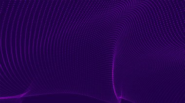 Soyut renkli dijital parçacık dalgası. Gelecekçi nokta dalgası. Teknolojik geçmiş. Renkli müzik dalgası. Düz dalgalı kıvrımlı dijital arkaplan. 3B vektör illüstrasyonu