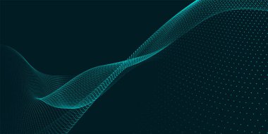 Soyut renkli dijital parçacık dalgası. Gelecekçi nokta dalgası. Teknolojik geçmiş. Renkli müzik dalgası. Düz dalgalı kıvrımlı dijital arkaplan. 3B vektör illüstrasyonu