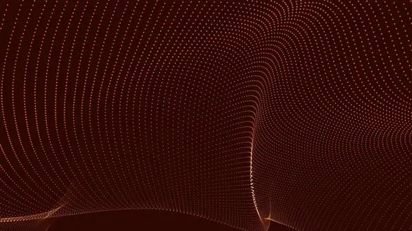 Gelecekçi nokta dalgası. Soyut dijital parçacık dalgası. Teknoloji geçmişi. Renkli müzik dalgası. Karanlık arka plan. Yumuşak, dalgalı kıvrımları olan dijital bir arkaplan. 3B vektör illüstrasyonu