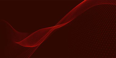 Gelecekçi nokta dalgası. Soyut dijital parçacık dalgası. Teknoloji geçmişi. Renkli müzik dalgası. Karanlık arka plan. Yumuşak, dalgalı kıvrımları olan dijital bir arkaplan. 3B görüntüleme.