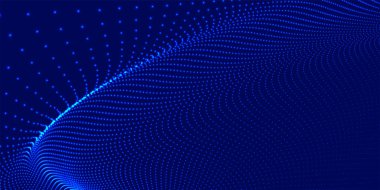 Gelecekçi nokta dalgası. Soyut dijital parçacık dalgası. Teknoloji geçmişi. Renkli müzik dalgası. Karanlık arka plan. Yumuşak, dalgalı kıvrımları olan dijital bir arkaplan. 3B görüntüleme.