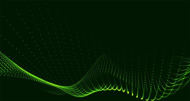 Gelecekçi nokta dalgası. Soyut dijital parçacık dalgası. Teknoloji geçmişi. Renkli müzik dalgası. Karanlık arka plan. Yumuşak, dalgalı kıvrımları olan dijital bir arkaplan. 3B görüntüleme.