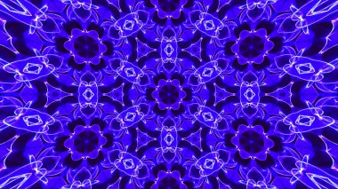 Soyut mavi ışık kaleydoskopu, canlı rezonansla maksimum görsel etki için tasarlanmış. Göz kamaştırıcı, büyüleyici kaleydoskop etkisi. Vektör illüstrasyonu