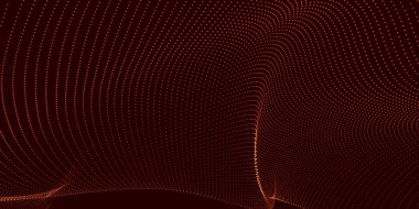 Gelecekçi nokta dalgası. Soyut dijital parçacık dalgası. Teknoloji geçmişi. Renkli müzik dalgası. Karanlık arka plan. Yumuşak, dalgalı kıvrımları olan dijital bir arkaplan. 3B görüntüleme.