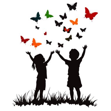 Çocukluk ve kelebekler. Doğanın ve neşenin ahengi. Çocuklar renkli kelebeklerin uçuşunun tadını çıkarıyorlar. Havada süzülen kelebekler çocukluğun özgürlüğünü, ilhamını ve kolaylığını yansıtır.