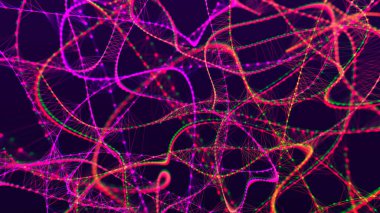 Noktaları ve çizgileri birleştiren soyut bir arkaplan. Sinirsel bağlantılar. Ağ bağlantısı yapısı. Dokuma efekti. 3B Soyut İllüstrasyon.