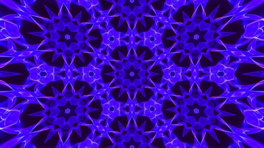 Soyut mavi ışık kaleydoskopu, canlı rezonansla maksimum görsel etki için tasarlanmış. Göz kamaştırıcı, büyüleyici kaleydoskop etkisi. Vektör illüstrasyonu