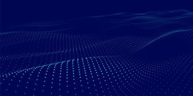 Soyut bir dijital dalga deseni, koyu bir arkaplan karşısında açık mavi noktalar oluşturarak derinlik yaratıyor. Dokuma efekti. 3B Soyut İllüstrasyon.