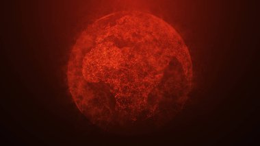 Kırmızı tonlarda, yoğunluğu, enerjiyi ve küresel bağlantıları sembolize eden dijital bir görüntüleme. Kırmızı palet görüntüye dram ve duygusal derinlik katıyor.