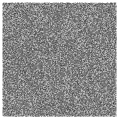 Bu vektör çizimi, siyah arkaplan üzerinde labirent deseni oluşturan ince beyaz çizgilerden oluşan karmaşık bir ağ ile tamamen dolu bir kareye sahiptir..