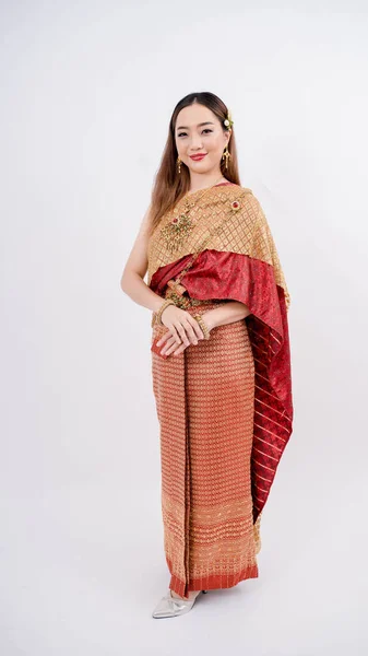 Mujer Asiática Vestida Con Típico Vestido Tradicional Tailandés Con Identidad —  Fotos de Stock