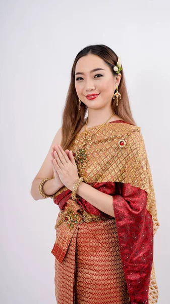 Luxury Portrait Beautiful Thai Woman Traditional Thai Costume Posing Pay — стоковое фото