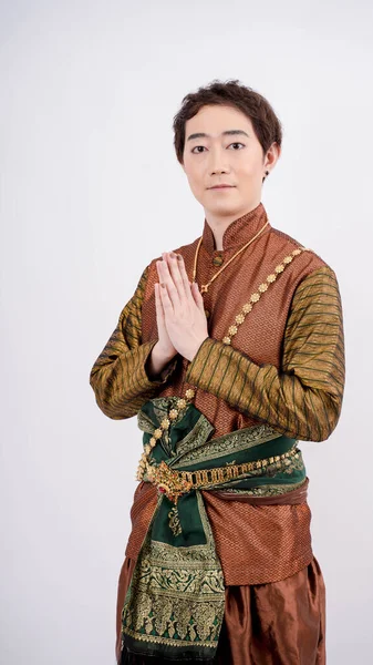 Asian Man Wearing Typical Traditional Thai Dress Identity Thai Culture — Stock Photo, Image