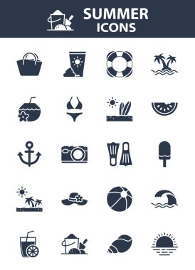 Yaz ikonları, plaj, seyahat, deniz