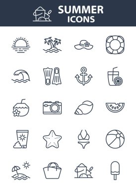 Yaz ikonları, plaj, seyahat, deniz