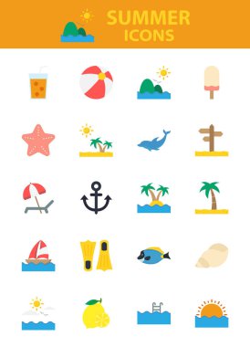 Yaz ikonları, plaj, seyahat, deniz