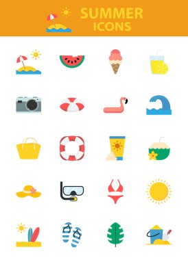 Yaz ikonları, plaj, seyahat, deniz