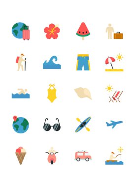 Seyahat ikonları, yaz tatili, seyahat