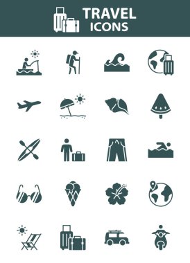 Yaz ikonları, plaj, seyahat, deniz